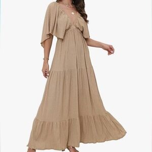 Elegant Tan Maxi Dress Bump Friendly